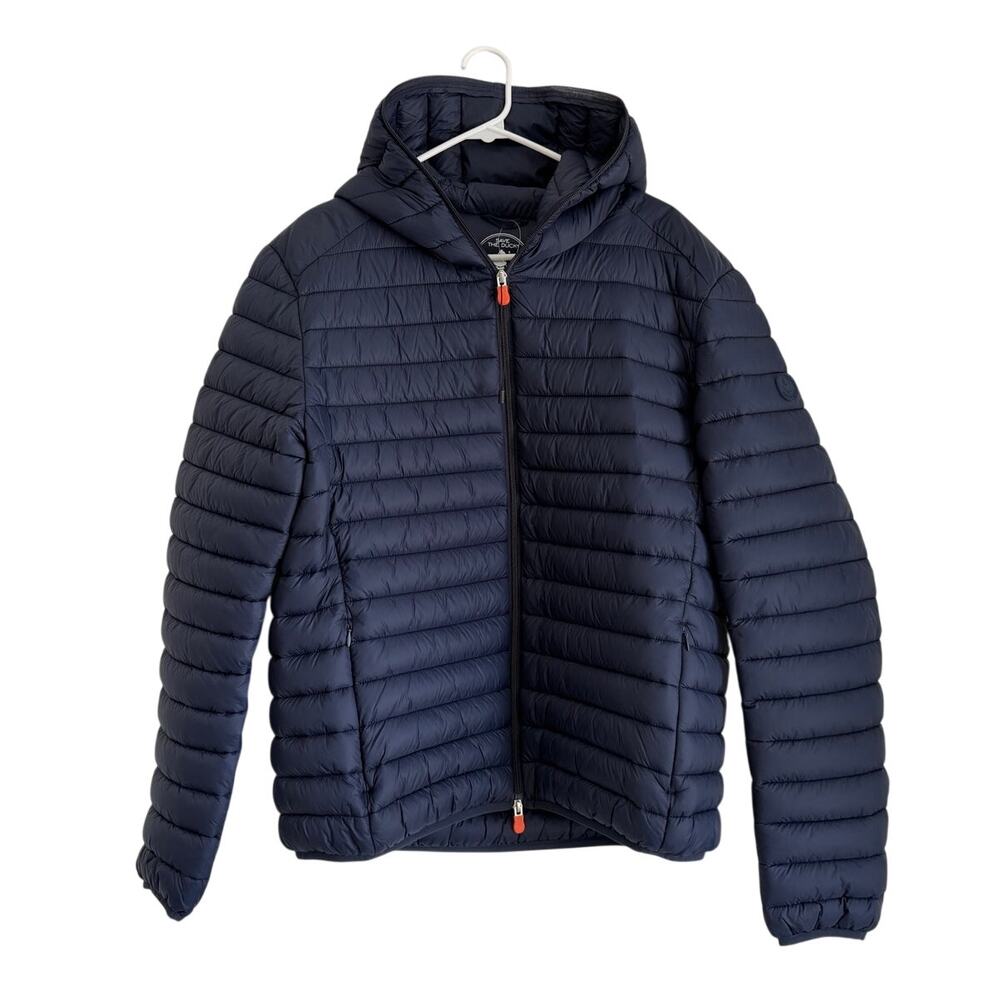 NWOT Save The Duck Luca Men’s Hooded Puffer Jacket, Navy, XL, Plumtech